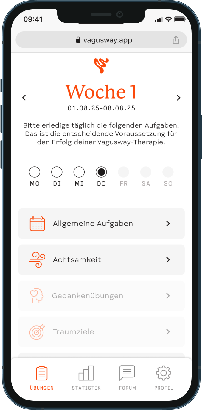 Startscreen der Vagusway App im Smartphone